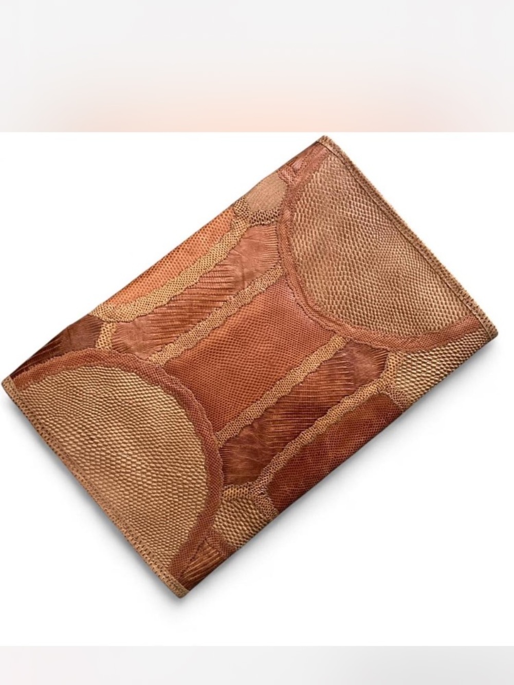 Carlos Falchi Patchwork Lizard Leather Envelope Clutch - Tan & Brown - Picture 7 of 7